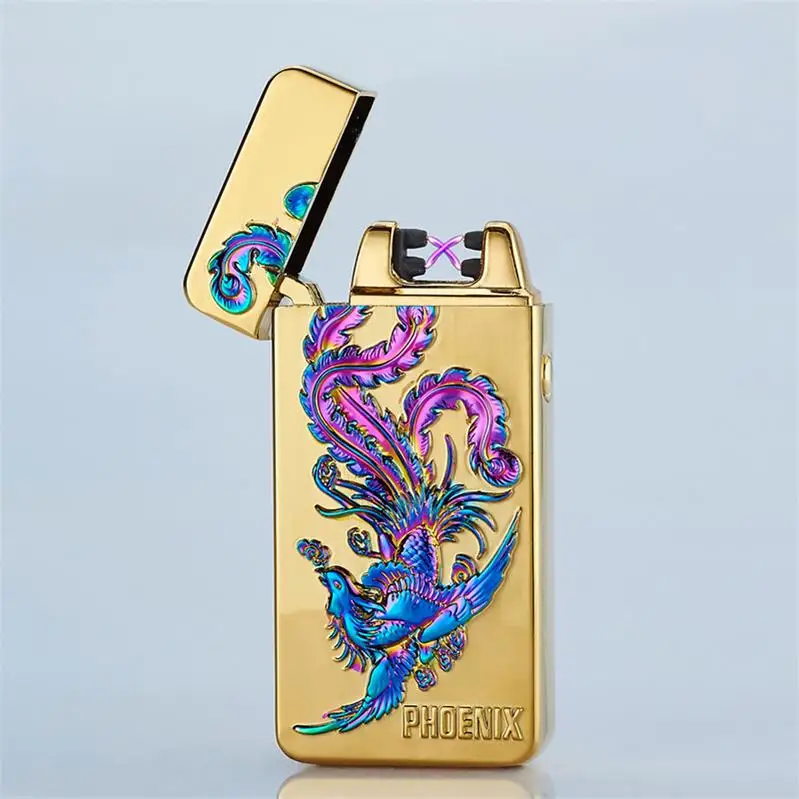 Креативные зажигалки с двойной дугой металлические зарядкой от USB беспламенная