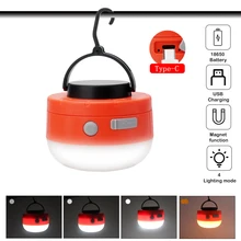 BORUiT Мини Портативный кемпинговый фонарь Магнитный светодиодный type-C USB зарядное устройство походный фонарь 4-Mode 300LM 3W Наружная Подвесная лампа