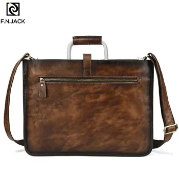 

F.N.JACK Retro Mens Leather Business Bag with One Shoulder Cowhide Vintage Large Handbag Crossbody Bags Brown Handbags 2019