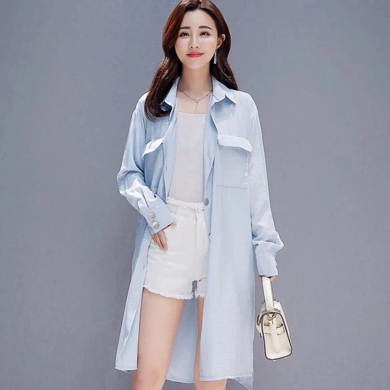 

Spring Summer Sunscreen Women Jacket 2019 Loose Plus size Streetwear Long Coat Single-breasted Solid Shawl Jacket Windbreaker