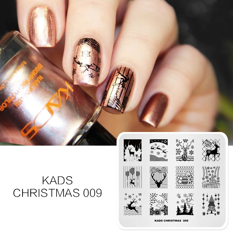 

KADS New Arrival Christmas 009 Elk & Christmas Tree Templates DIY Image Manicure Nail Art Stamp Plate for Nail Decorations