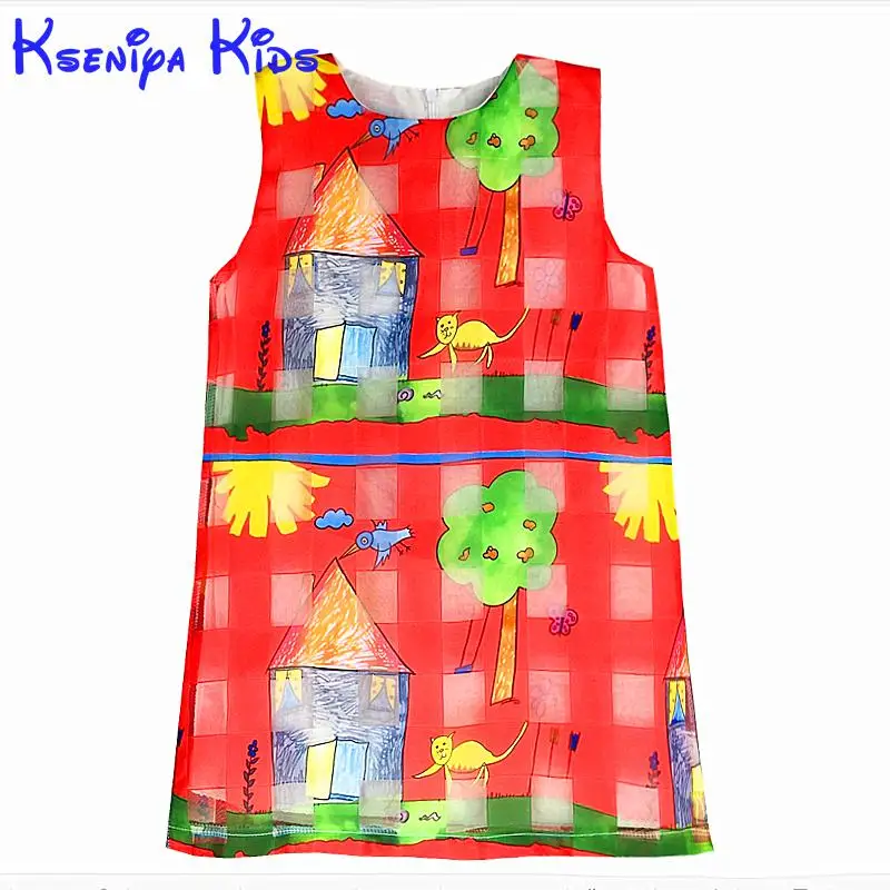 Г. летнее платье для маленьких девочек с рисунком кота Детские платья из органзы красного цвета с граффити для девочек, детская одежда Zk0709