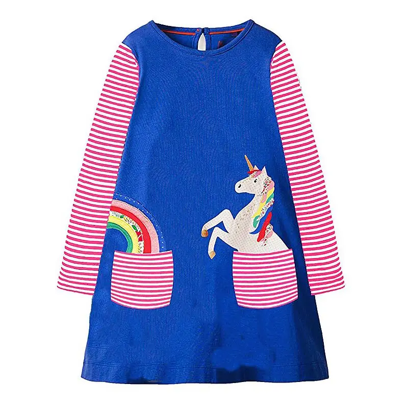 

Unicorn Dress Baby Girl Clothes Long Sleeve Toddler Girls Dresses with Animal Applique Princess Cotton Dress Kids Clothing 2-7Y