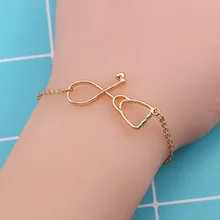 Простой женский браслет личности золотой и серебряный медсестры браслет в виде стетоскопа модная пара персикового сердца браслет с буквами ювелирные изделия