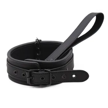 Thierry Sm Products Bondage Neck Collar with Metal Chain Leash BDSM Sex Toys Faux Leather Restraint Fetish Adult Sex Toys 3