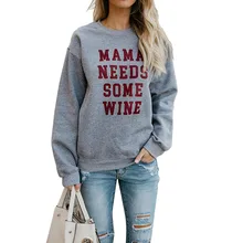 MOBTRS Осенняя повседневная женская серая футболка с длинным рукавом украшение из букв женский модный топ с круглым вырезом мама теплая футболка