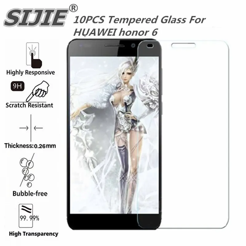 

SIJIE 10PCS Tempered Glass For HUAWEI honor 6 2.26mm Screen Protector protective front stronger 9H hardness thin discount