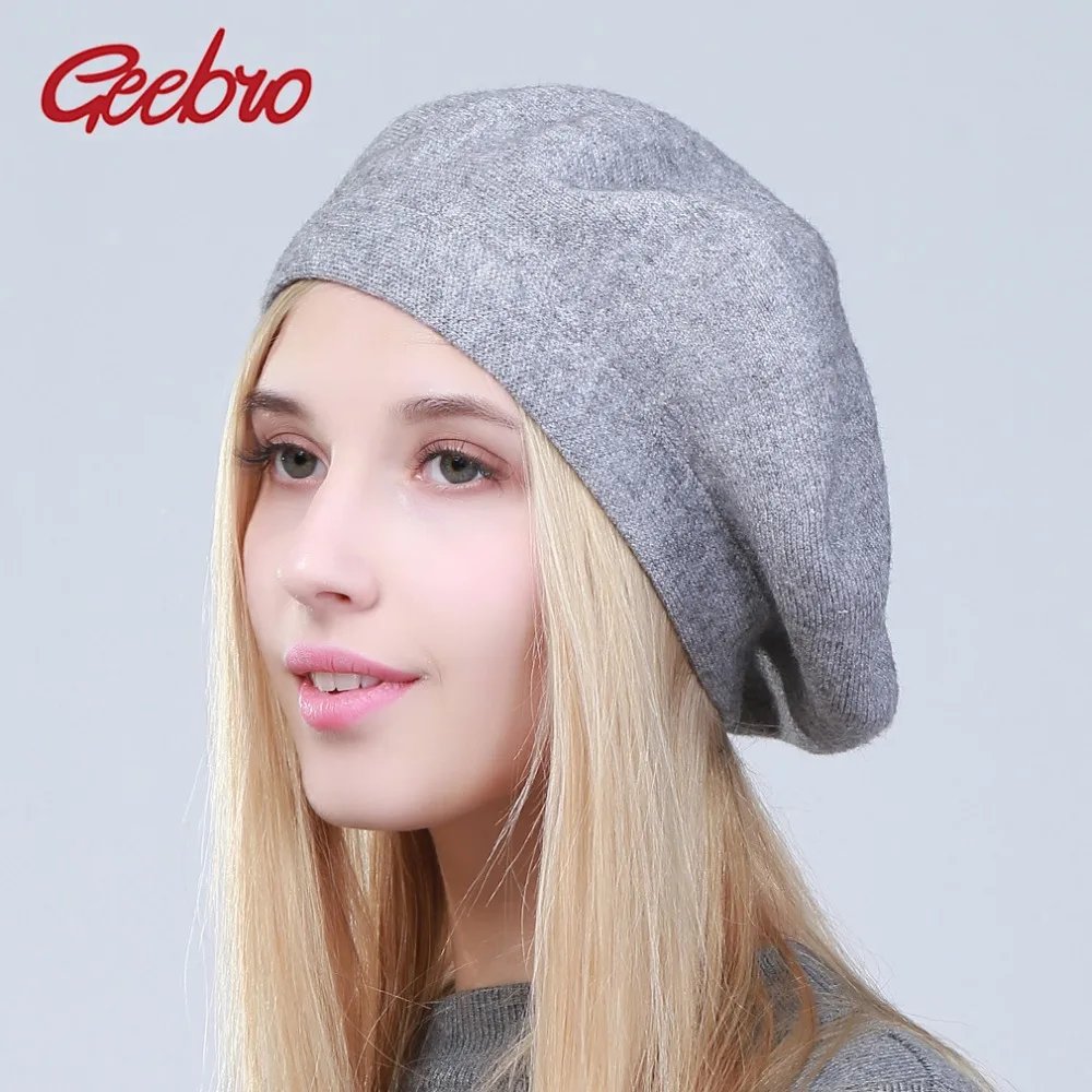 Geebro Women's Cashmere Beret Hat Spring Fashion Plain Cotton French Artist Berets Cap for Femme