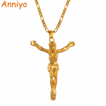 

Anniyo Portrait Jesus Pendant Necklaces for Women Men Gold Color Christian God's Cross Jewelry Worship Prayer #013316