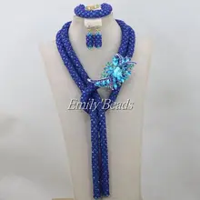 Последние нигерийские нарядные бусы ювелирный набор Королевский Синий Песок Бусины, бусины-кристаллы ювелирный набор Африканское свадебное ожерелье набор AIJ399