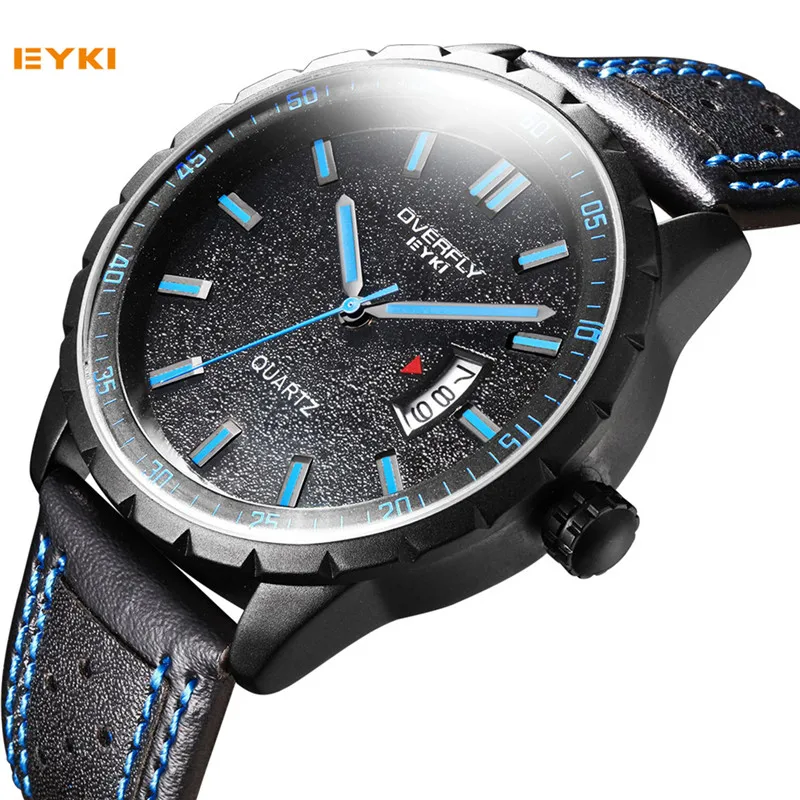 

EYKI Luxury Brand Waterproof Leather Military Army Wrist Watch Men Quartz Analog Male Clock Meskie Zegarki Black Sport Watches