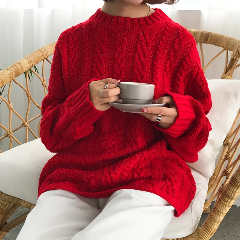 

4 colors Korean Retro Flowers Knitted Sweaters Women Casual O Neck Loose Long Sleeve Sweater Female Solid Color Oversize Jumpers