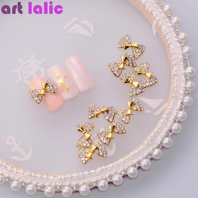 

10 Pcs/ Set New Cute Bow Tie 3D Nail Art Decorations Alloy Nail Charms Crystal Nails Rhinestones Manicure Tools TN339