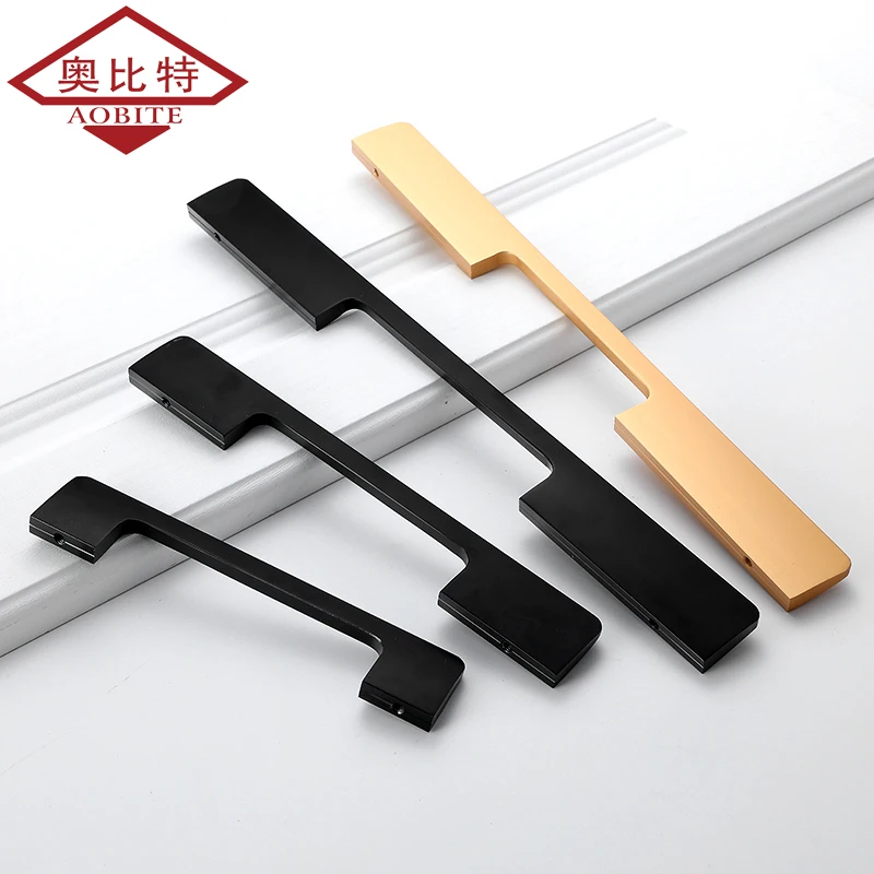 AOBT الحديث طويل أسود الذهب مقابض للخزانة خزانة المطبخ دولاب التأثيرات مقابض أدراج باب الأثاث مقبض الأجهزة 299