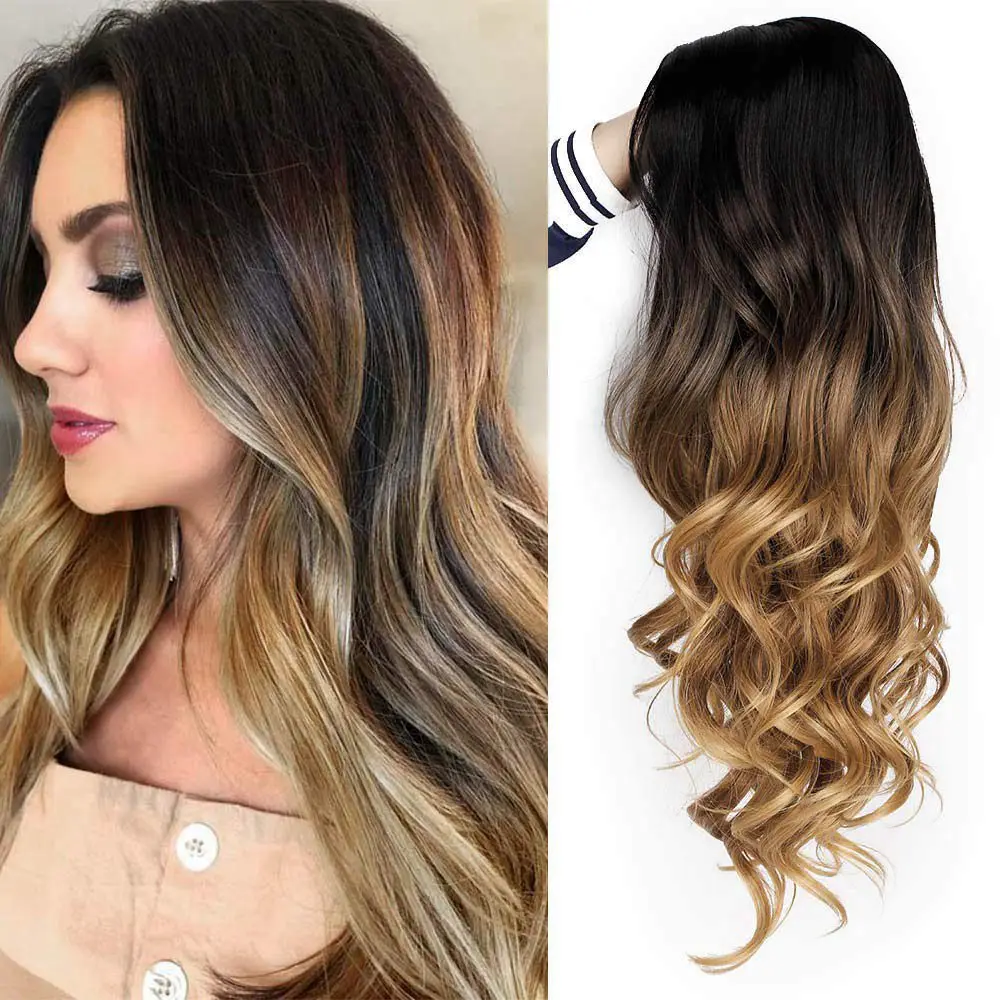 Black Dark Brown FAVE, смешанный черный пепельный светильник, коричневый блондин, синтетический парик, объемная волна, средняя часть, Термостойкое волокно для черных женщин, косплей, длинный парик - Цвет: Black Dark Brown