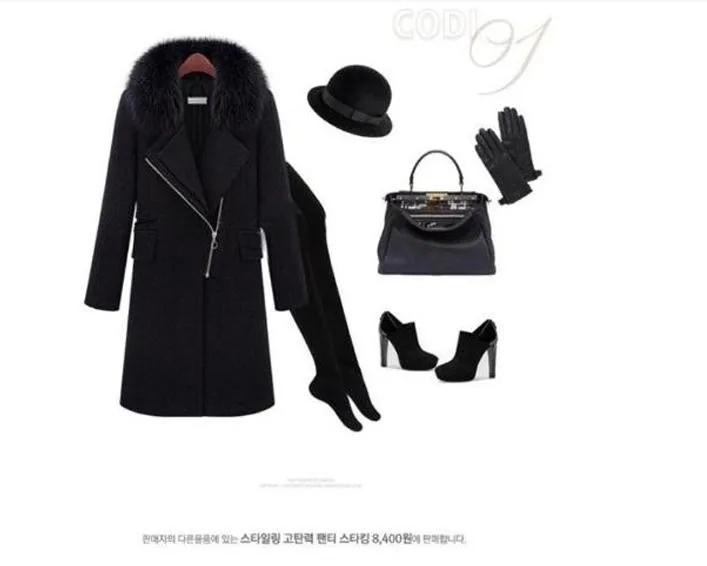 Мода женские осень зима новые длинные секции тонкие большие толстые меховые шерстяные пальто