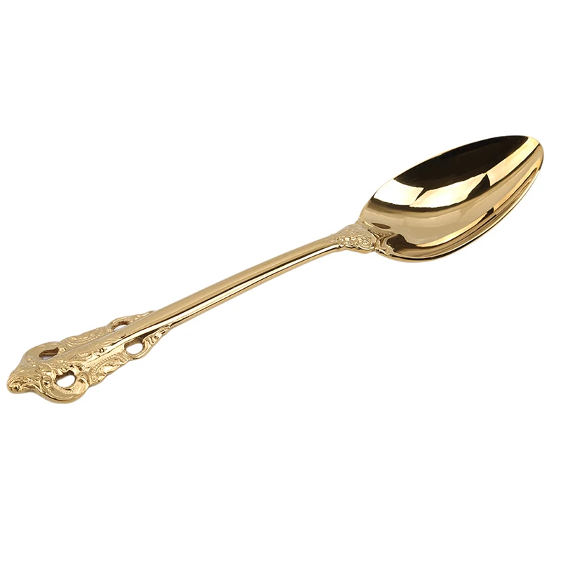 Ложка с длинной ручкой& вилки мороженого чайная, кофейная ложка дома посуда Ретро Винтаж тиснением вырезать золотой набор посуды - Цвет: Tea Spoon