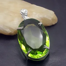 Hermosa светящиеся уникальные овальные GreenTopaz стерлингового серебра 925 подвесное ожерелье Уникальный талисманы обещают подарки 57 мм NY1281