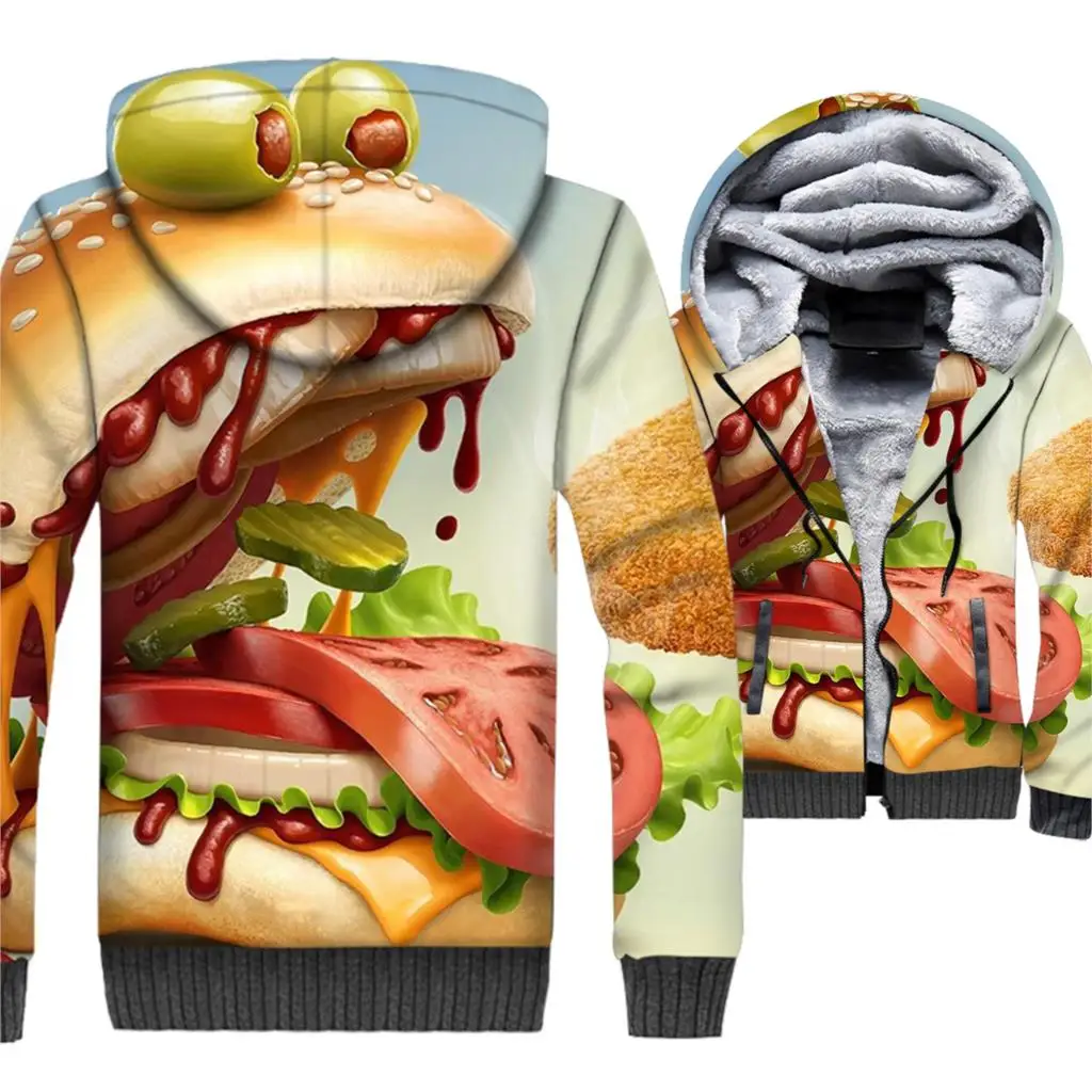 Brand Men Clothing 2018 Autumn Winter Thick Men's Hoodies 3D Burger