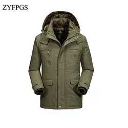 ZYFPGS 2018 новая зимняя теплая куртка Брендовые мужские с капюшоном свободные хлопковые Для мужчин; парки Повседневное пальто плюс Thickning