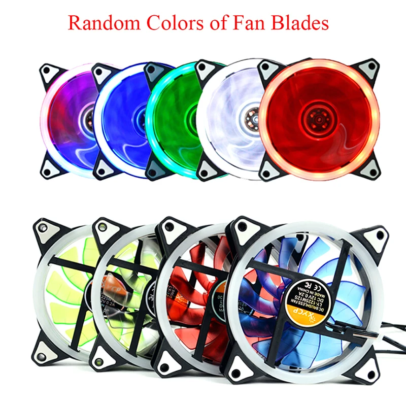 

1pc Double Circle Fan 120*120*25mm With RGB LED Ring For Computer Cooler Color Radiator Fan