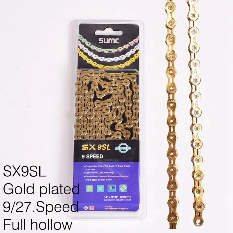 SUMC Bicycle chain Gold Rainbow Bike Chain X8 X9 X10 X11 X12 Super Light For 8 9 10 11 12Speed MTB/Road Bicycle 116L Hollow