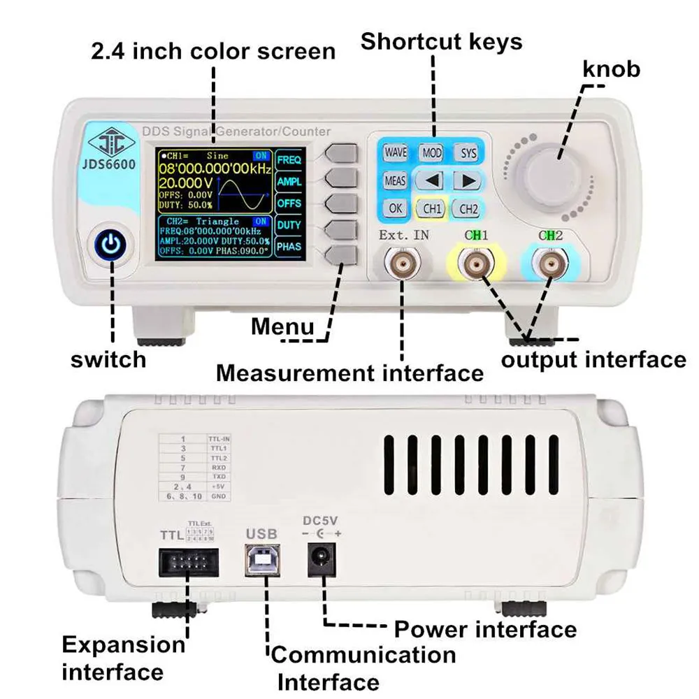 Генератор сигналов серии США 60 мГц цифровой контроль двухканальный DDS функция генератор сигналов частотомер 2,4 дюйм(ов) ов)