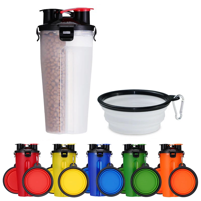 Portable 2 in 1 font b Pet b font Food Water Food Container with Folding Silicone