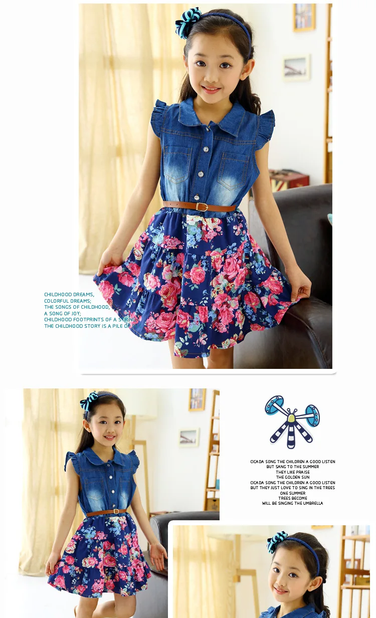 2018 Big Girl Princess Dress Summer Fashion Floral Denim Party Kids Dresses For Girls Cotton Sleeveless Children Costume 13 Year (3)