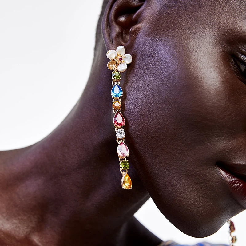 

JURAN New Colorful Flower Za Drop Long Earrings for Women Brand Designs Handmade Bohemian Wedding Dangle Earrings Party Jewelry