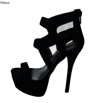 

Olomm New Women Platform Sandals Stiletto High Heels Shoes Nice Open Toe Elegant Black Party Shoes Women US Plus Size 4-10.5
