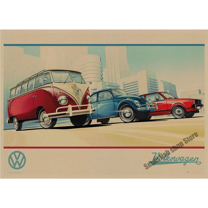 Винтажный Классический Фольксваген автомобиль VW тип мини автобус ретро плакат, крафт-бумага для бара кафе домашний декор живопись Наклейка на стену
