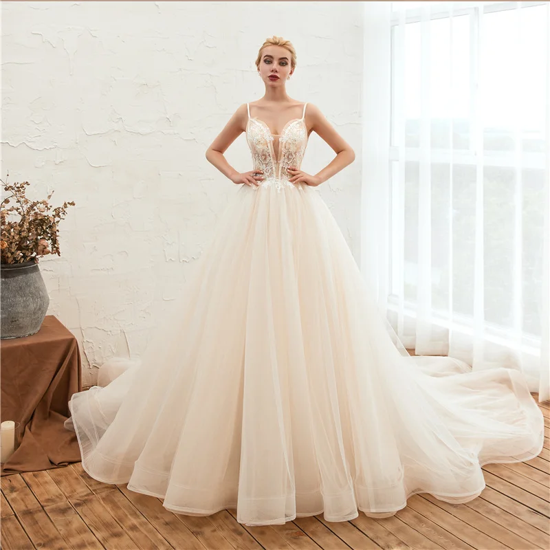 

2023 Illusion Wedding Dress Backless Tulle Bridal Gown Beading Appliques Sweetheart Wedding Gown Vestido de Noiva Robe De Mariee