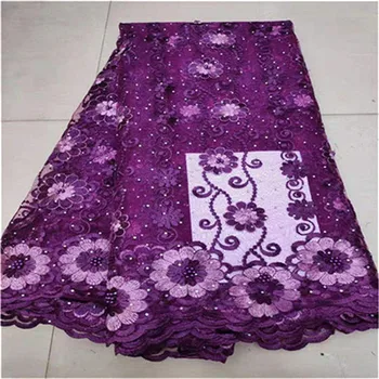 

African pink Beaded stones Tulle Lace Fabric 2019 African French Lace Fabric High Quality Nigerian Embroidery Tulle French Lace