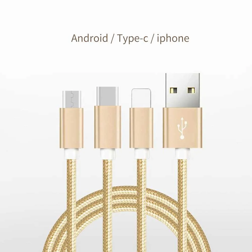 

Universal 3-in-1 USB 8Pin Micro USB Type C Charger Cable for iPhone X Samsung S9 Braided Data Cord For IPhone Android Phones