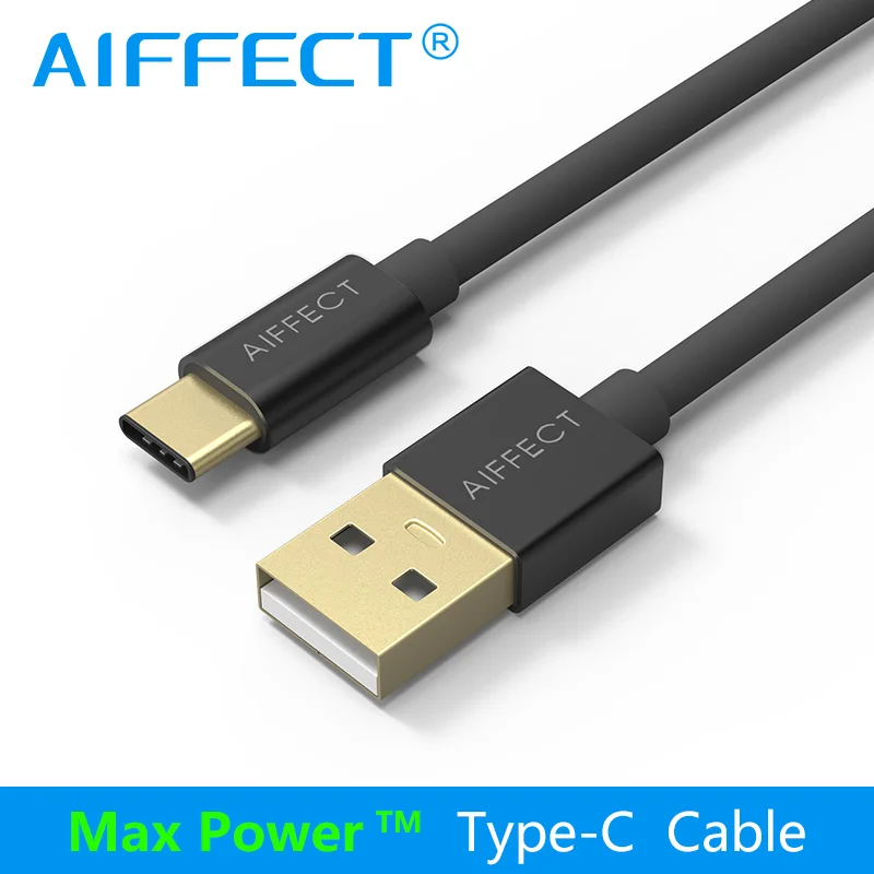 AIFFECT Алюминий Тип C кабель USB-C кабель высокого Скорость с функцией зарядки и передачи данных синхронизации для Nexus 5X, Nexus 6 P OnePlus 2 ZUK Z1, LG for Xiaomi 4C - Цвет: Черный