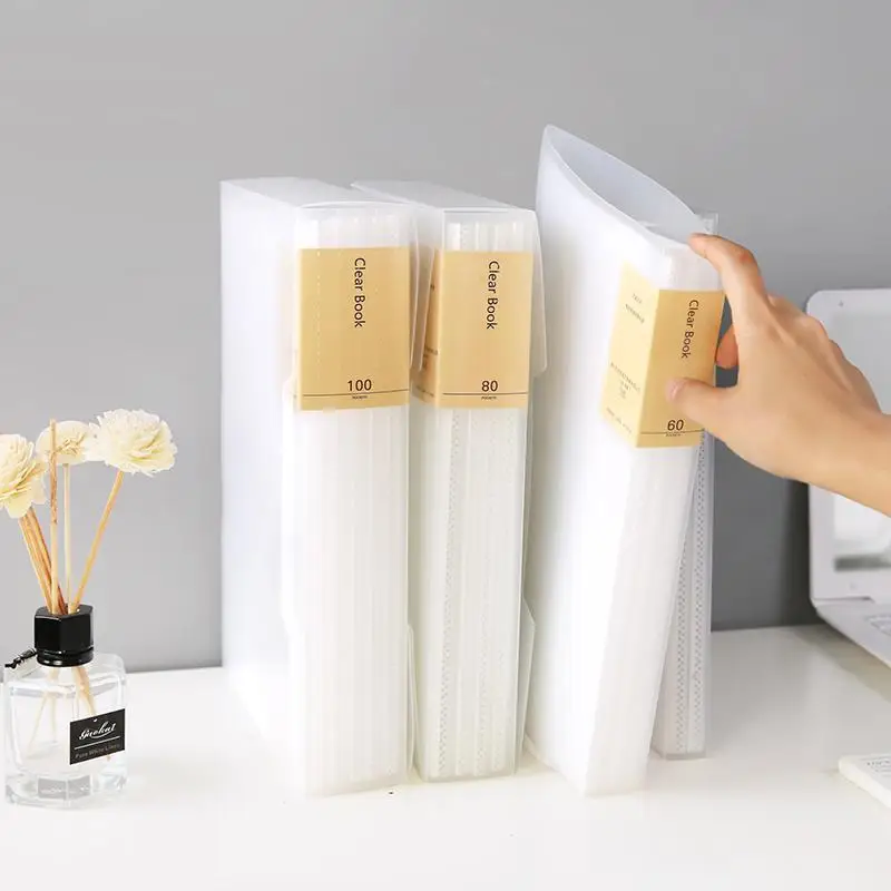 

10/20/30 Pages Transparent Display Book Paper Clip A4 Interstitial File Folder Learning Office Document Bag Storage Box File