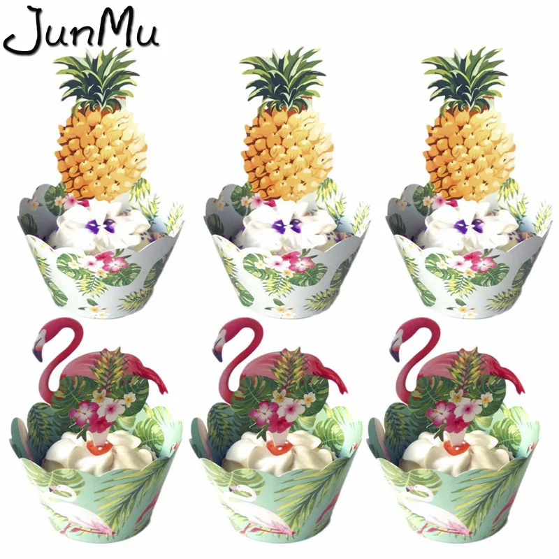 

24Pcs/Set Tropical Rainforest Flamingo Pineapple Cupcake Birthday Party Decorations Kids Centerpiece Party Decor Cake Topper