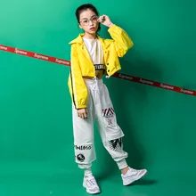 Детская одежда в стиле хип-хоп; танцевальный костюм для девочек; цветная куртка; одежда для бальных танцев; укороченные топы на бретелях; брюки для бега; уличная одежда