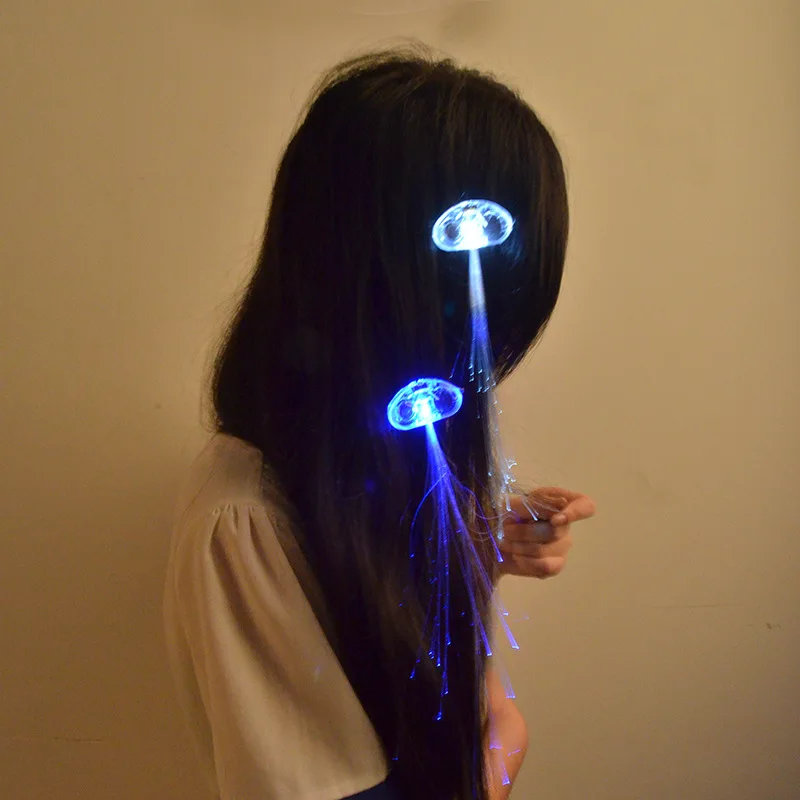 

Glow Blinking Hair Clip Flash LED Braid Show Party Decoration Colorful Luminous Braid Optical Fiber Wire Hairpin free ship 10pcs