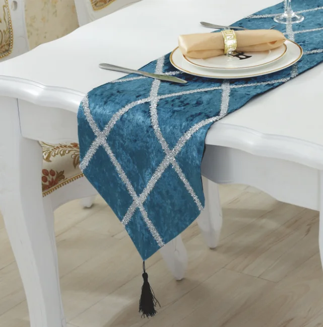 

High Grade Luxury Fashion Table Runner Home Decoration For Dinner Party Coffee European Style Diamond Lattice Table Cloth LFB768