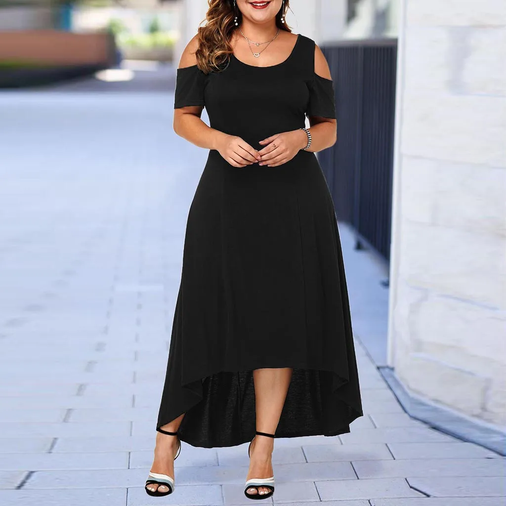 

Women's Casual 2019 women summer dress plus size O-Neck Solid vestidos de fiesta de noche Off-Shoulder Short Sleeve Dress #3
