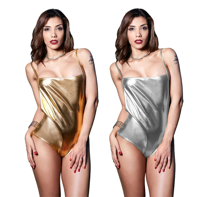 

Sexy Nightclub Backless Spaghetti Strap Bodysuit Women Polyester Solid Color Mid Waist Bodycon Jumpsuit