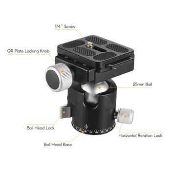 

Andoer BK-25 Panoramic Tripod Ball Head Mount Adapter Quick-locking System 15kg/33lbs Load Capacity 360°Swivel Aluminium Alloy