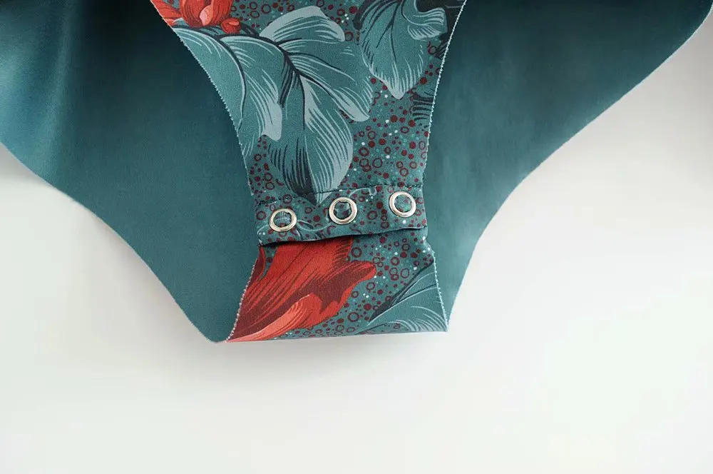 Винтажный боди с v-образным вырезом и цветочным узором, Свободный комбинезон с длинными рукавами, повседневные шикарные ретро-топы, blusas, 4 цвета