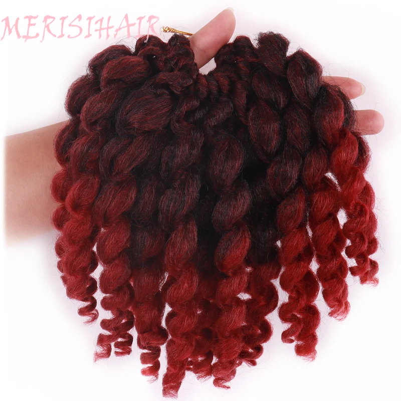 

MERISI Hair Jamaican Bounce Crochet Hair 8 Inch Crochet Braids Synthetic Braiding Curly Crochet Twist Hair Extensions Black Red