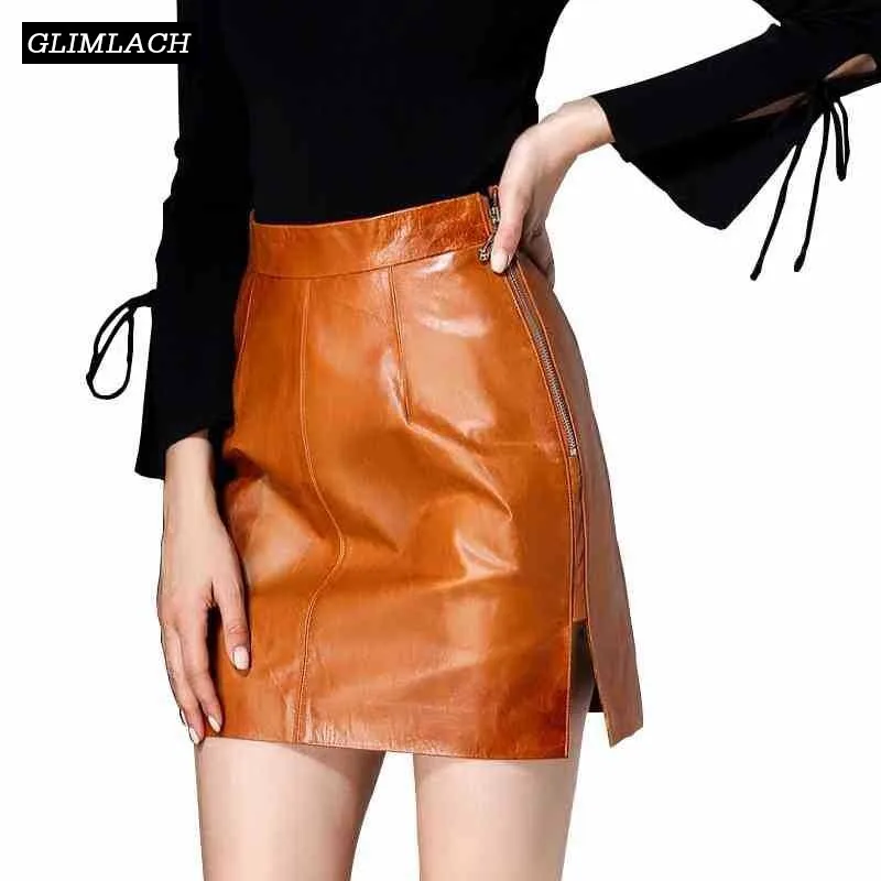 

Brand Women Luxury Real Leather Skirt Slim Sheepskin Genuine Leather Skirts New High Waist Zipper Ladies Office Sexy Mini Skirts