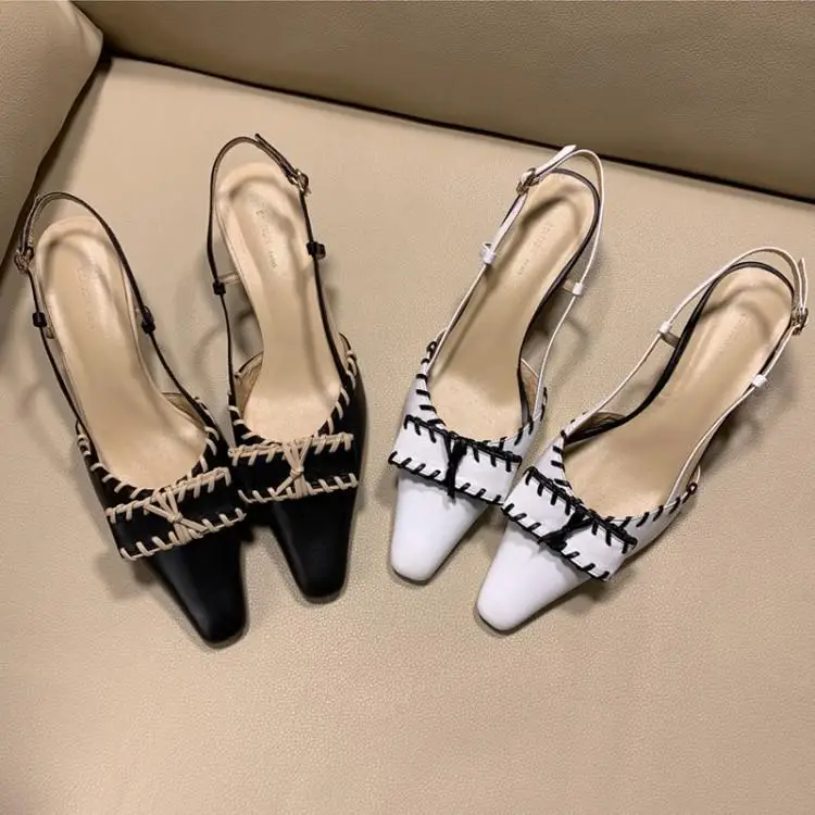 

Chic Sewing Bowtie Women Sandals Pointed Toe Back Strap Ladies Shoes High Heels Gladiators Female Stiletto Brand Zapatos Mujer