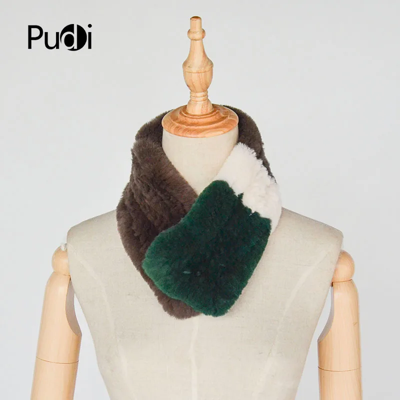 

Pudi women real REX rabbit fur winter warm scarf ring 2019 brand new genuine rabbit fur scarves rings SF857