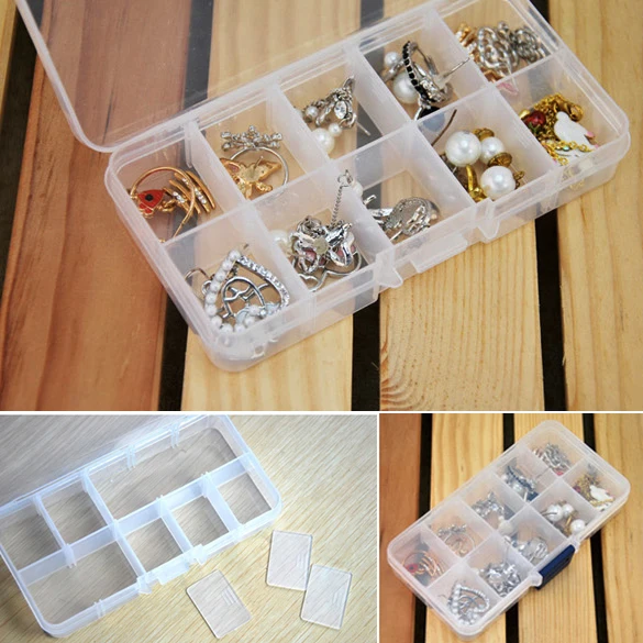 Cheap DIY Wholesale 10 cells Plastic lots Adjustable Jewelry Storage Box Case Craft Organizer Beads Container for Designer